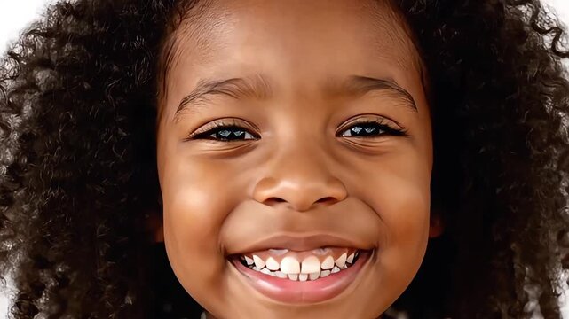 African american girl smiling and laughing with curly hair and happy expression on white background showing multiple frames of joy and pure childhood