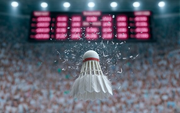 Glowing Shuttlecock Crashing Through Glass in Action