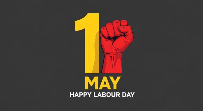 Happy labour day celebration on may 1st with fist symbol
