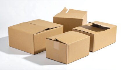 Fototapeta premium Four cardboard boxes arranged on a white background