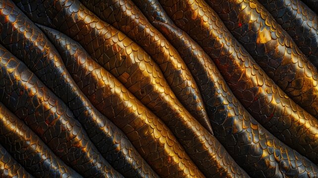 Reptilian Skin Ripple Texture Background With Layered Scale Citrine Yellow Pattern