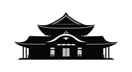 A striking black silhouette of a traditional japanese temple building with ornate roofing details silhouette high quality professional detailed modern elegant © CreativeAlim02