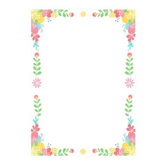 Obraz premium A colorful floral border frame with flowers and leaves isolated on transparent background. Png