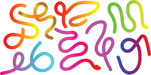Obraz premium Vibrant colorful squiggles in various hues and shapes on a white background