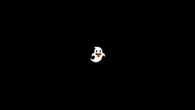 Playful White Ghost Emoji with Tongue Out on Black Background
