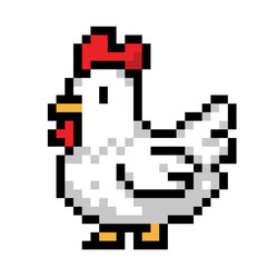 Fototapeta premium Pixel art chicken – cute farm poultry bird character in retro 8bit style