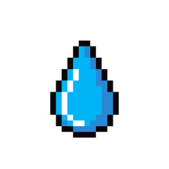 Pixel art water drop &ndash; blue liquid droplet icon in retro 8bit style