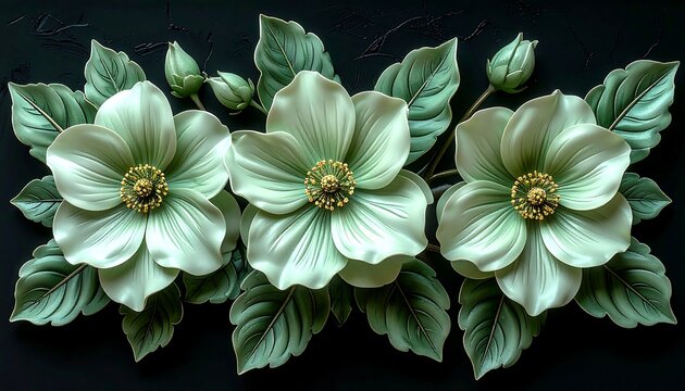 Floral embossed art on dark background