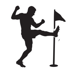 Football player kicking corner flag goal celebration silhouette vector © NexBrand