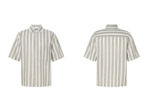 Light Gray and White Striped Short Sleeve Button Up Shirt Front and Back View