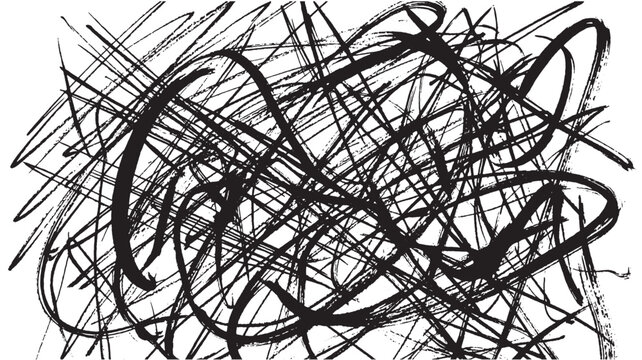 Abstract black chaotic scribble lines vector illustration, hand-drawn brush stroke texture for distressed grunge background, overlay, or design element