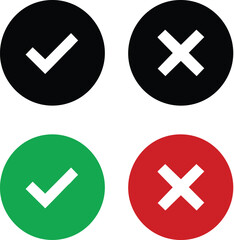 Obraz premium Green and red checkmarks and crosses in black and colored circles