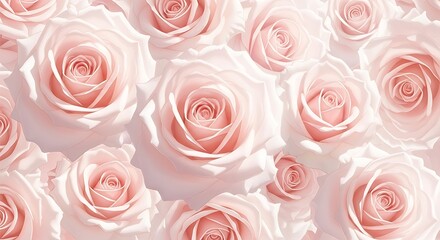 A beautiful and elegant background featuring a dense pattern of soft pastel pink roses blooming in a delicate floral arrangement