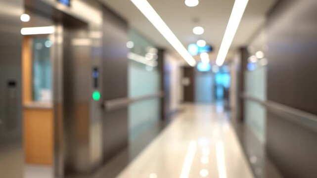 Blurred modern hallway with elevator doors in office building