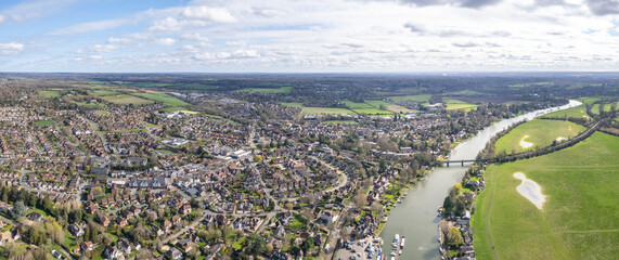 Beautiful aerial view of the Bourne End, Buckinghamshire, England. Spring Sunny day