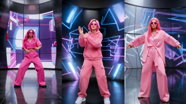 model set fashion woman dancing parade cyber future digital performance night