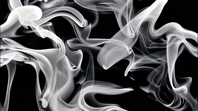 Ethereal white smoke patterns elegantly unfurling and dissipating in a dark void, capturing a sense of delicate, artistic motion and soft texture