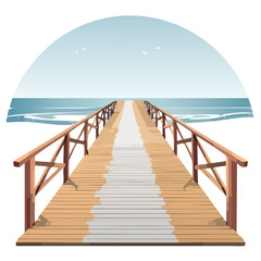 Naklejka premium Wooden pier extending towards the ocean under a clear sky vector illustration