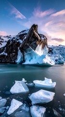 Glacial icebergs at dawn