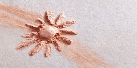 Fototapeta premium Peach powder daisy composition with diagonal streak and pressed floral center on soft textured surface