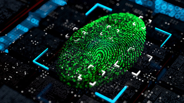 Fingerprint on digital background with flow data. security concept. Data Breach.