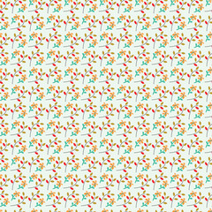 Obraz premium Colorful floral seamless pattern with orange flowers and green leaves