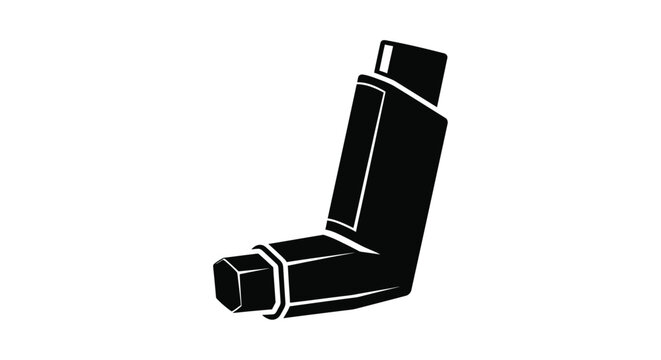 A black and white illustration of a medical inhaler for asthma treatment