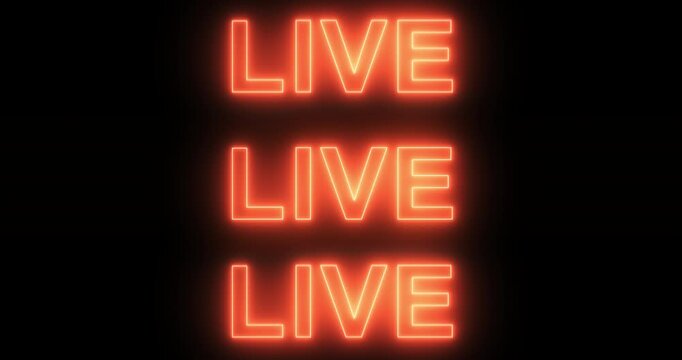 Live word in neon lights moving on screen. Loop
