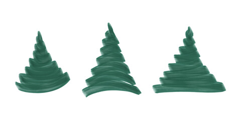 Fototapeta premium Hand Drawn Green Marker Christmas Tree Set Isolated on White Background for Winter Holiday Designs