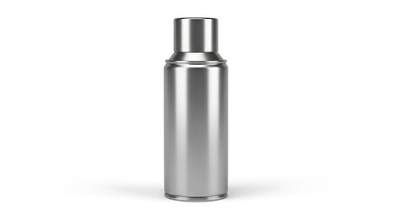 Silver metallic spray bottle with cap, clean design for cosmetics, personal care.