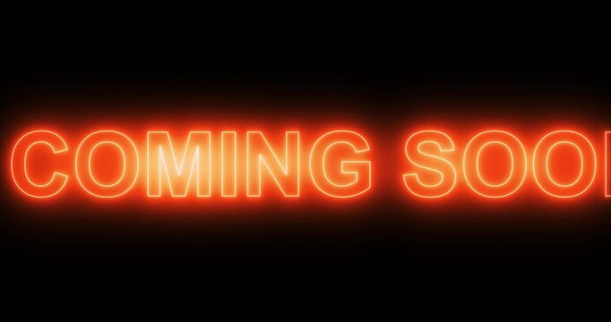 Coming Soon message in neon lights passing on screen. Loop