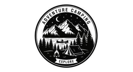 Obraz premium Adventure Camping Explore Nature Mountains Lake Forest Tent Campfire Night Sky Stars