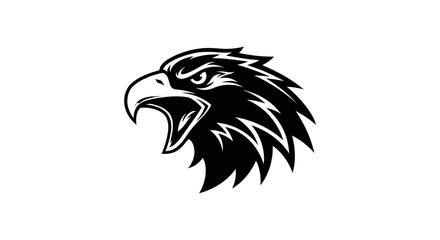 Fototapeta premium Aggressive Eagle Head Silhouette, Fierce Bird of Prey Emblem, Wildlife Symbol