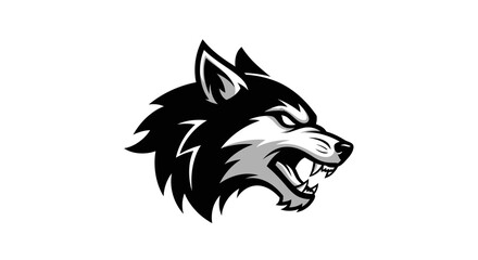 Obraz premium Aggressive Wolf Head Logo, Fierce Animal Mascot, Black and White Vector Art