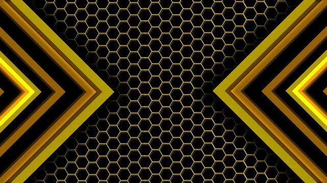 Honeycomb chevron abstract background animation, Dark geometric background with hexagonal honeycomb center and mirrored chevron