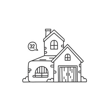 Cute House Icon with Number 32 in Speech Bubble vector illustration