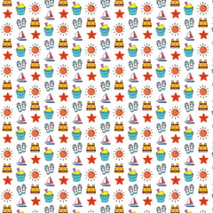 Obraz premium Colorful seamless pattern of beach elements on white background