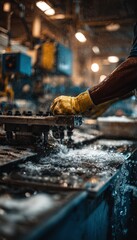 Worker Adjusting Industrial Washing Controls with Gloved Hand