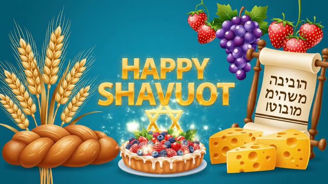 Happy shavuot greeting card with traditional food