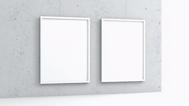 Two empty white picture frames wall.