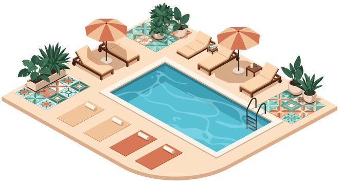 Tropical poolside oasis with modern design elements and relaxation vibes