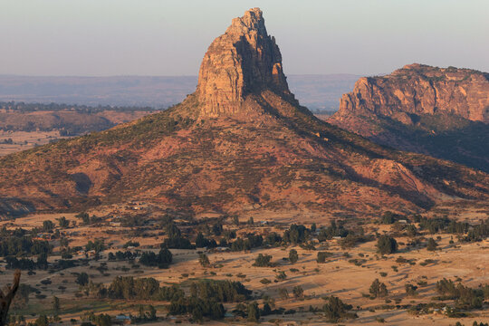 View of the Gheralta Mountains at sunset, Ethiopia
