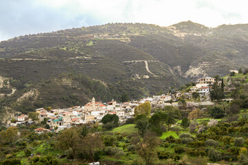 Obraz premium Traditional village of Gerasa with church on the hills of Limassol district, Cyprus. 