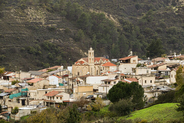 Fototapeta premium Traditional village of Gerasa with church on the hills of Limassol district, Cyprus. 