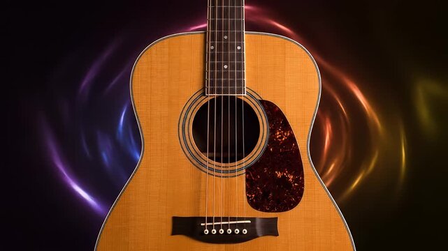 Acoustic Guitar Close Up with Lights.