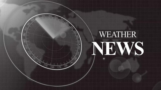 Tv-style weather news graphic with radar overlay and world map background animation
