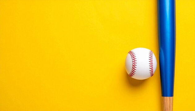 Blue bat with baseball on yellow background