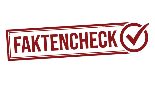 A red FaktenCheck stamp with a checkmark on a Transparent Background for verifying facts and information