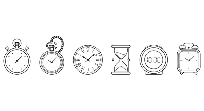 A collection of various timekeeping devices on a Transparent Background
