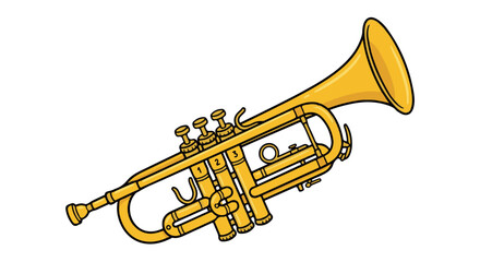 Obraz premium A shiny yellow trumpet with valves on a plain Transparent Background
